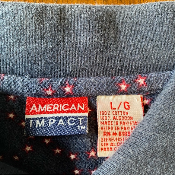 Vintage American Impact American flag print short sleeve polo men’s size Large - Picture 3 of 8